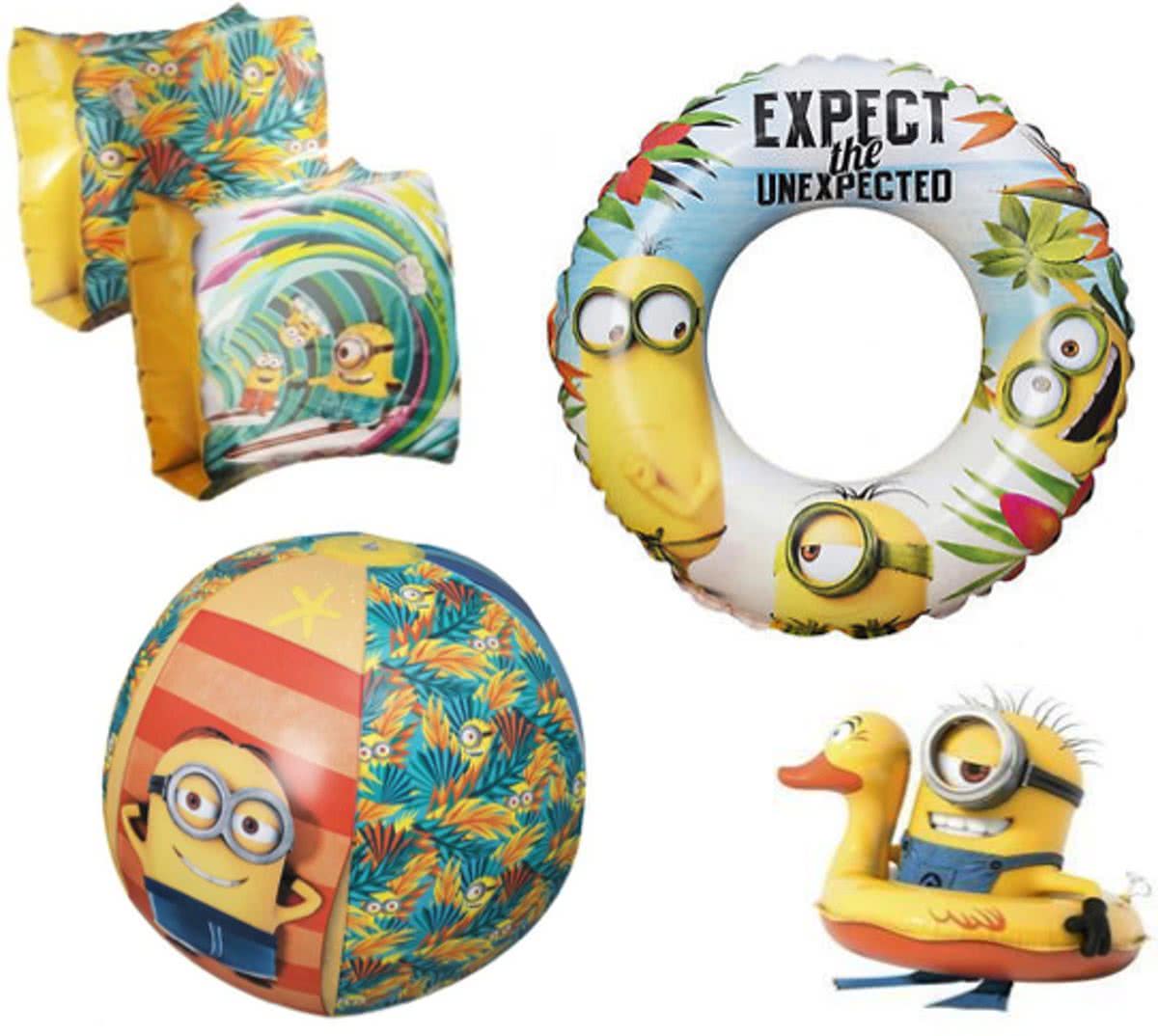 Set Zwembandjes, Zwemring & Strandbal Minions - Verschrikkelijke Ikke Zwemvleugels + Zwemband + Opblaasbare Bal | 3-6 Jaar (18-30kg)